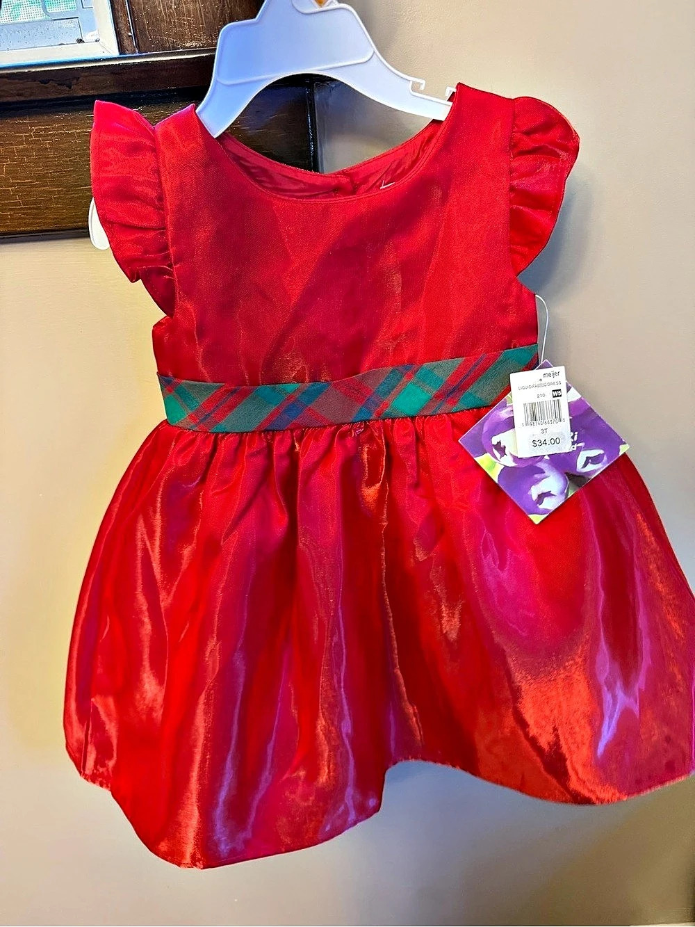 blueberry boulevard - Red with plaid bow dress